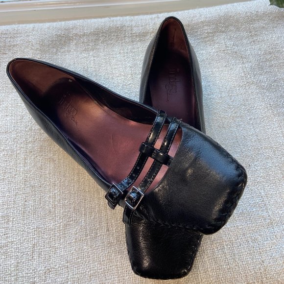 Clarks Shoes - Clarks Indigo black leather Mary Jane low Heels Double straps w buckles, S8.5